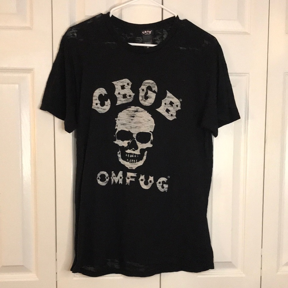 Black CBGB Skull Burnout Graphic T-Shirt